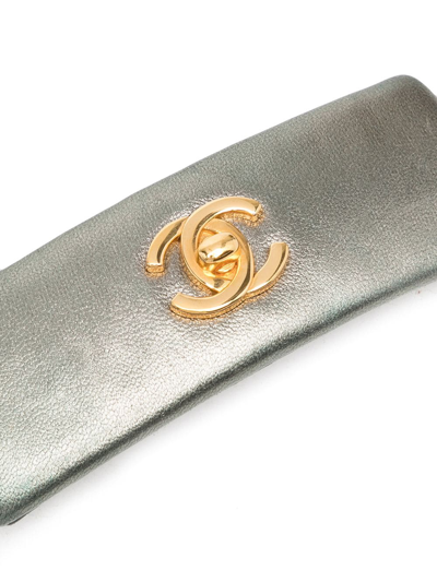 Pre-owned Chanel 1990s Cc Turn-lock Hair Barrette In Green