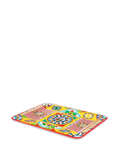 Dolce & Gabbana Medium Carretto-print Wood Tray In Weiss