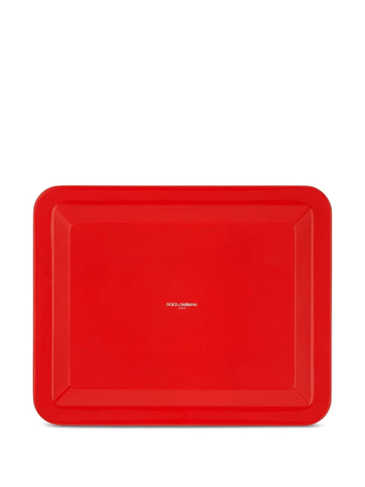 Dolce & Gabbana Medium Carretto-print Wood Tray In Weiss