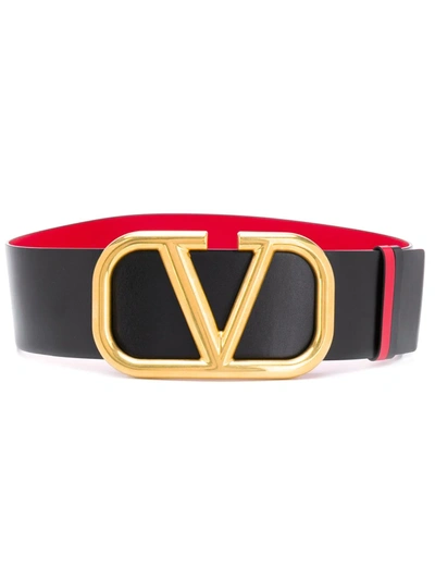 Valentino Garavani Vlogo Signature Leather Reversible Belt In Black