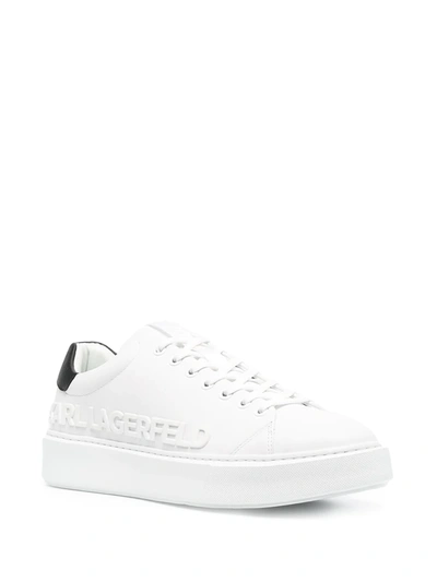 Shop Karl Lagerfeld Debossed Leather Lace-up Sneakers In White