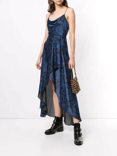 Shop Alice And Olivia Metallic Waterfall Dress In Blue