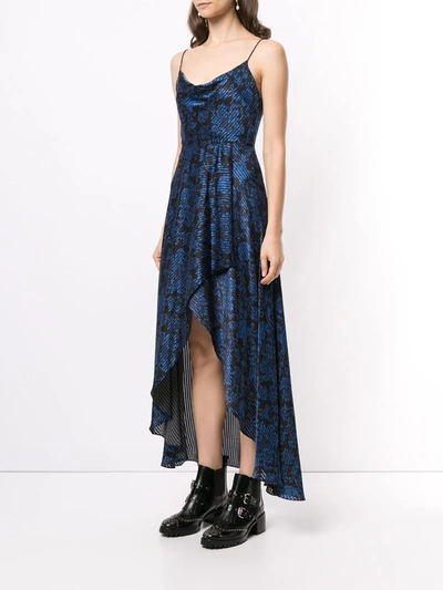 Shop Alice And Olivia Metallic Waterfall Dress In Blue