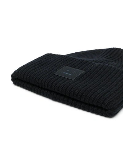 Shop Acne Studios Face-patch Ribbed Knit Beanie In Black