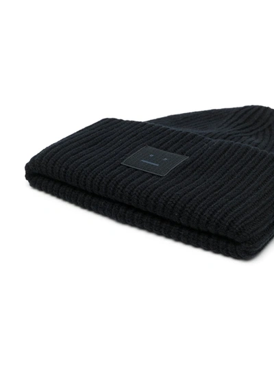 Acne Studios Pansy Face Patch Rib Wool Beanie In Black