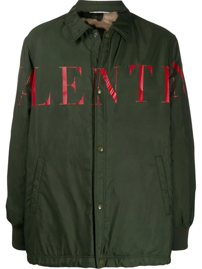 Shop Valentino Logo-print Shirt Jacket In Green
