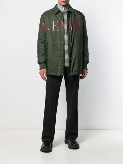 Shop Valentino Logo-print Shirt Jacket In Green