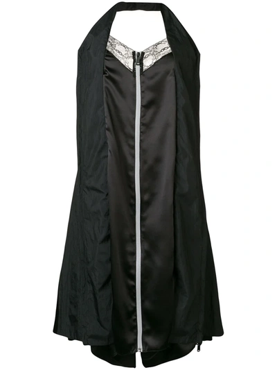 MAISON MARGIELA ZIP FRONT HALTER SLIP DRESS - 黑色