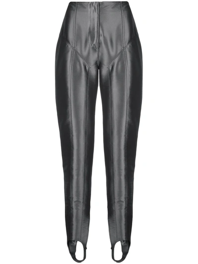 Shop Mugler Metallic Stirrup Trousers In Grey