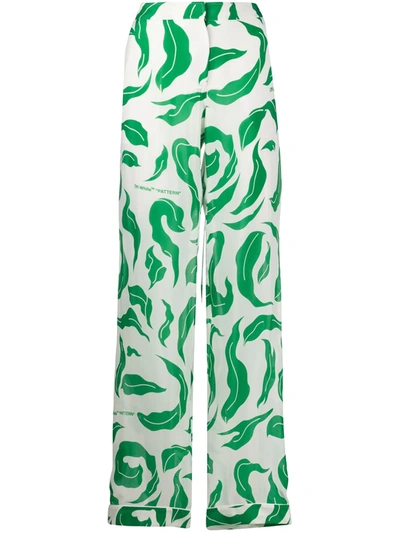 Shop Off-white Leaves Illusion Palazzo Pants In White