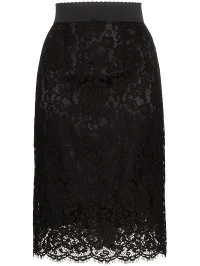 Shop Dolce & Gabbana Lace-overlay Midi Skirt In Black