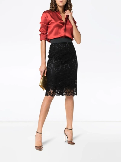 Shop Dolce & Gabbana Lace-overlay Midi Skirt In Black