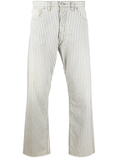 Shop Maison Margiela Striped Cropped Jeans In Neutrals