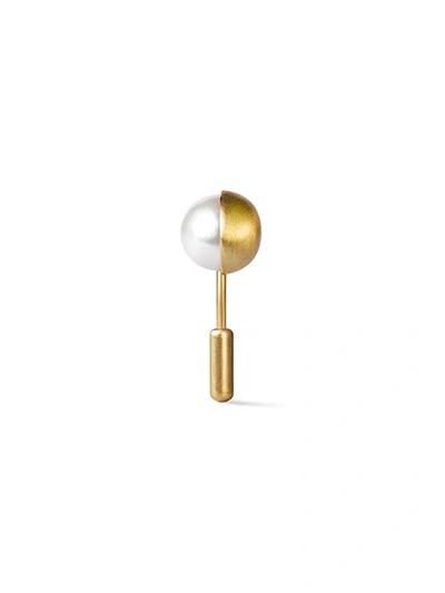 Shop Shihara Half Pearl Earring 90° In Metallic