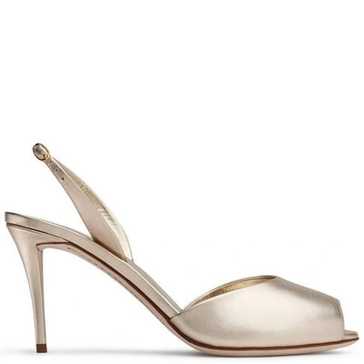 Shop Giuseppe Zanotti - 80 Mm Platinum Gold Sand Leather Sandals With Ankle Strap Florence In Beige