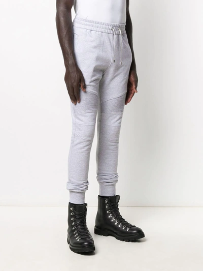 Shop Balmain Logo-print Ribbed Track Pants In Grey