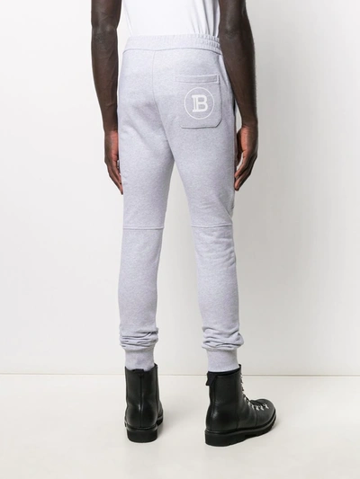 Shop Balmain Logo-print Ribbed Track Pants In Grey