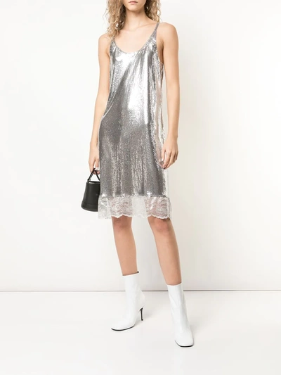 Shop Rabanne Lace Hem Dress In Grey