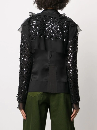 Shop Sacai Sequinned Organdy Deconstructed Jacket In Black