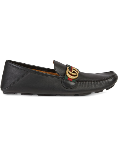 Shop Gucci Double G Leather Loafers In Black