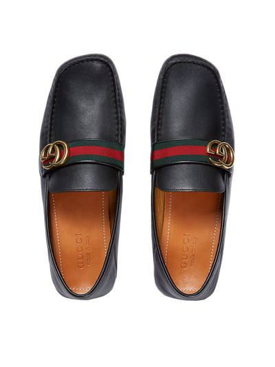 Shop Gucci Double G Leather Loafers In Black