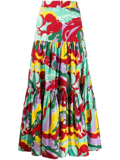 Shop La Doublej Tiered Maxi Skirt In Green