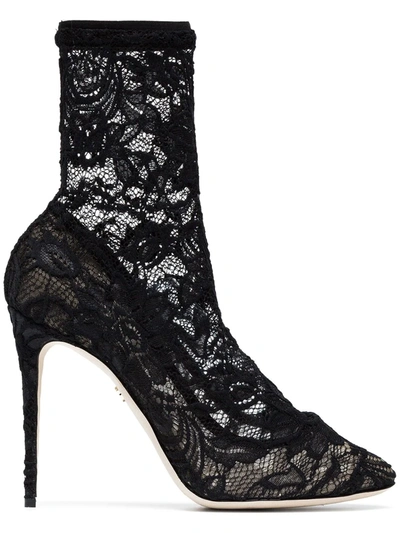 Shop Dolce & Gabbana 105 Lace Ankle Boots In Black