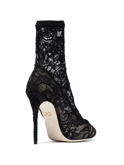 Dolce & Gabbana Black Ankle Boot In Stretch Lace And Gros Grain In Black