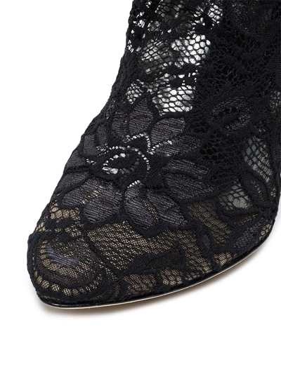 Dolce & Gabbana Black Ankle Boot In Stretch Lace And Gros Grain In Black
