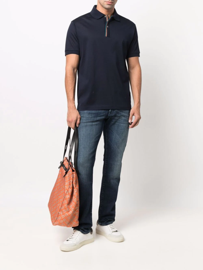 Paul Smith Signature Stripe-trim Polo Shirt In Blue