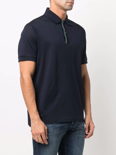 Shop Paul Smith Signature Stripe-trim Polo Shirt In Blue