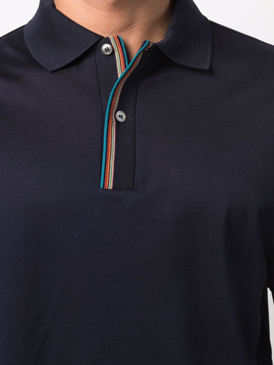 Shop Paul Smith Signature Stripe-trim Polo Shirt In Blue