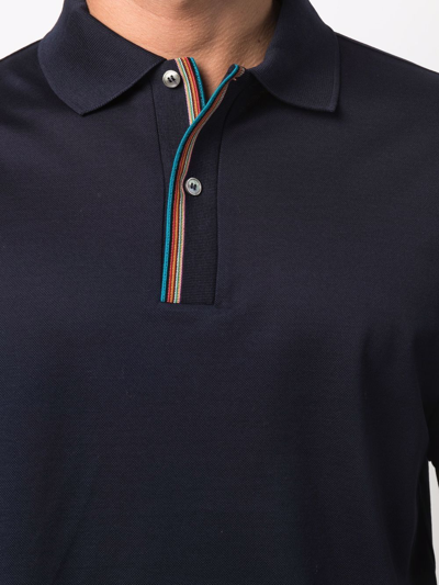 Paul Smith Signature Stripe-trim Polo Shirt In Blue