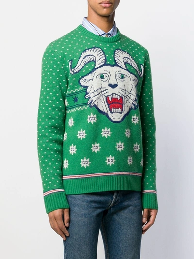 Shop Gucci Intarsia Jumper In Green