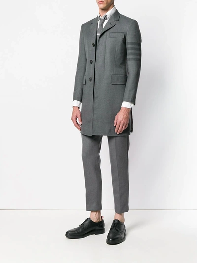 Shop Thom Browne 4-bar High-armhole Chesterfield Coat In Grey