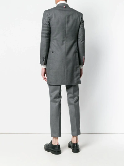 THOM BROWNE 4 条纹饰高袖笼切斯特菲尔德大衣 - 灰色