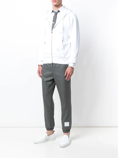 Thom Browne Zip-up Pullover With Adjustable Hood And Patch Logo In White