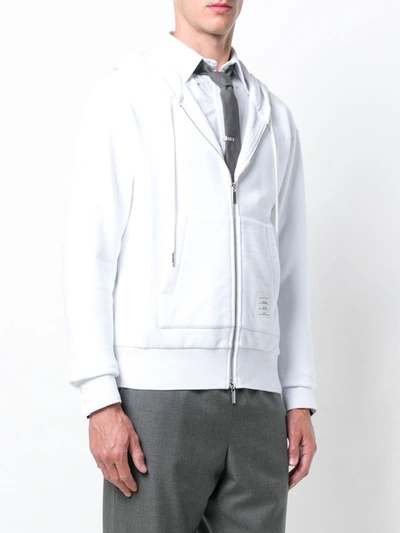 Thom Browne Zip-up Pullover With Adjustable Hood And Patch Logo In White