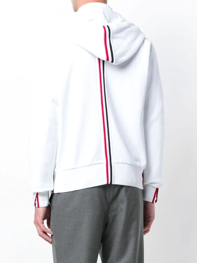 Thom Browne Zip-up Pullover With Adjustable Hood And Patch Logo In White