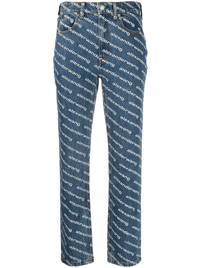 Shop Alexander Wang High-rise Logo-print Straight-leg Jeans In Blue