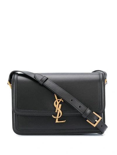 Shop Saint Laurent Monogram Leather Shoulder Bag In Black