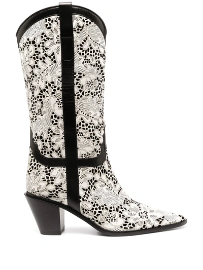 Shop Casadei Perforated Floral Boots In White