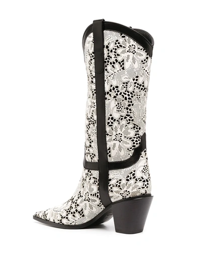 Shop Casadei Perforated Floral Boots In White