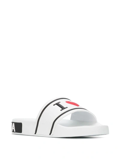 Shop Dolce & Gabbana Logo Print Slides In White