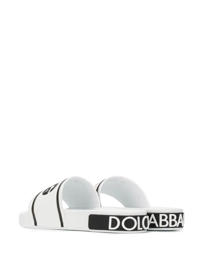Shop Dolce & Gabbana Logo Print Slides In White