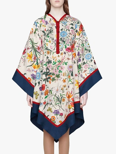 Shop Gucci Kimono Style Dress With Flora Print In White