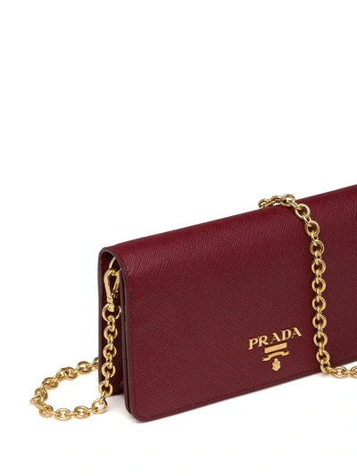 Shop Prada Logo Plaque Saffiano Mini Bag In Red