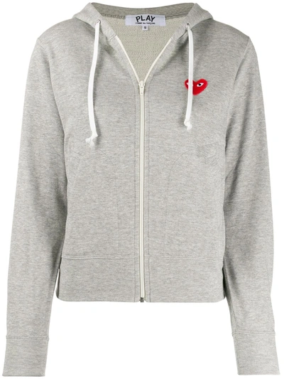 Shop Comme Des Garçons Play Zipped Almond Eye Heart Hoodie In Grey