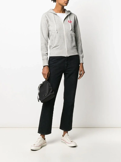 Comme Des Garçons Play Felpa Con Cappuccio E Zip Grigio Chiaro In Cotone Con Logo Cuore Rosso In Grey