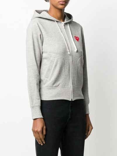 Shop Comme Des Garçons Play Zipped Almond Eye Heart Hoodie In Grey